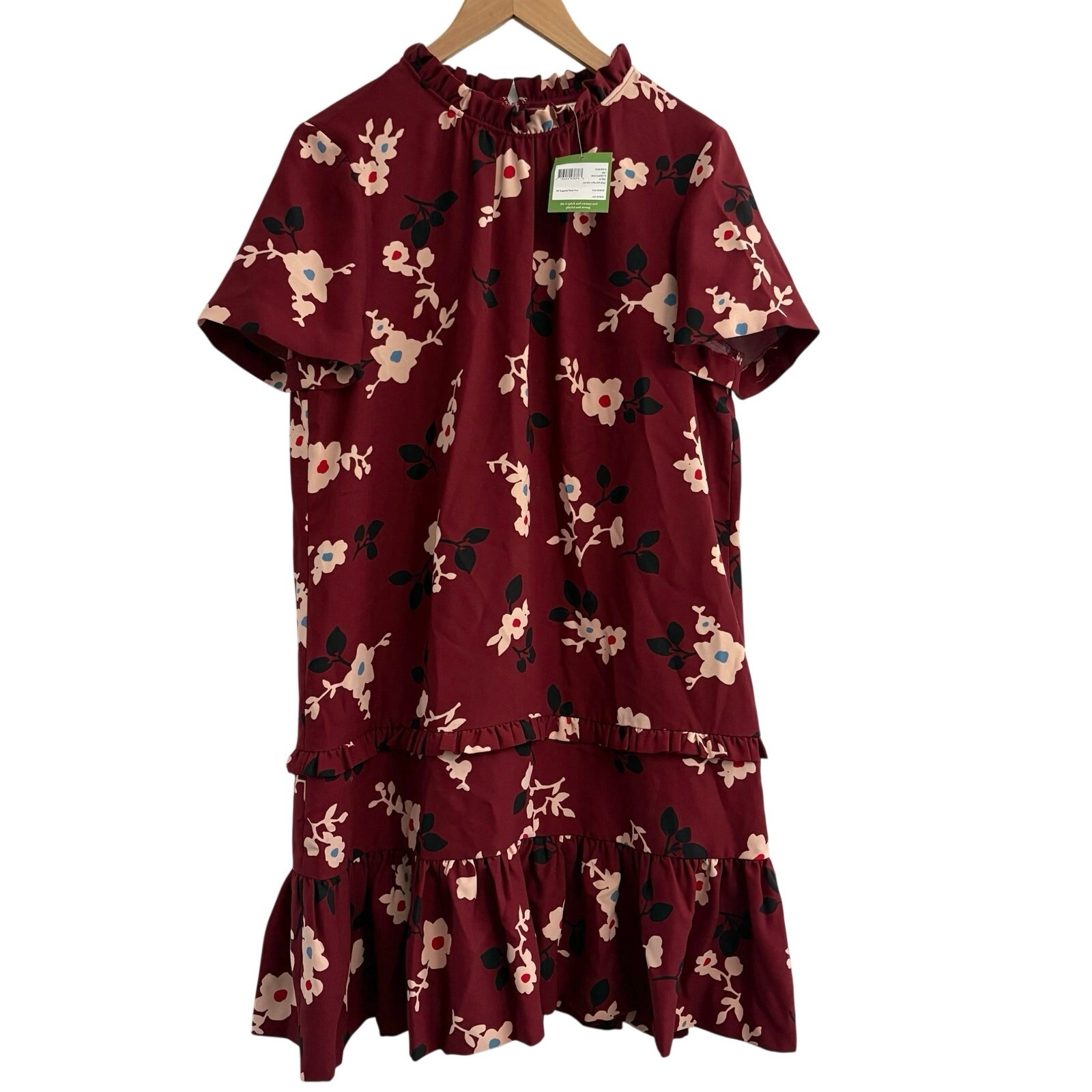 Kate Spade Ruffled Tiered Maroon Floral Mini Dress Women’s Size Large Wedding